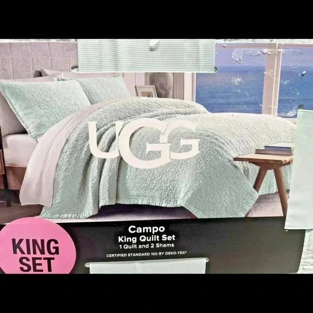 UGG Campo Quilt and Shams Set KING SIZE in Marble Soft Aqua 3 Pc Soft NEW